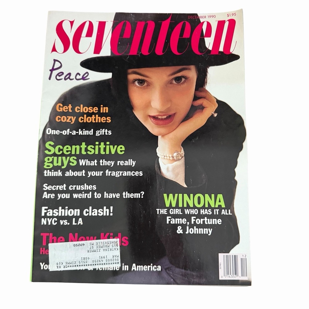 Seventeen Magazine December 1990 Winona Ryder New Kids on the Block Cameron Diaz